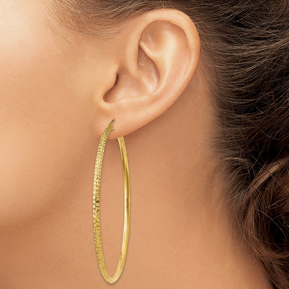 14K 2.5x65mm Knife-Edge Diamond-cut Tube Hoop Earrings