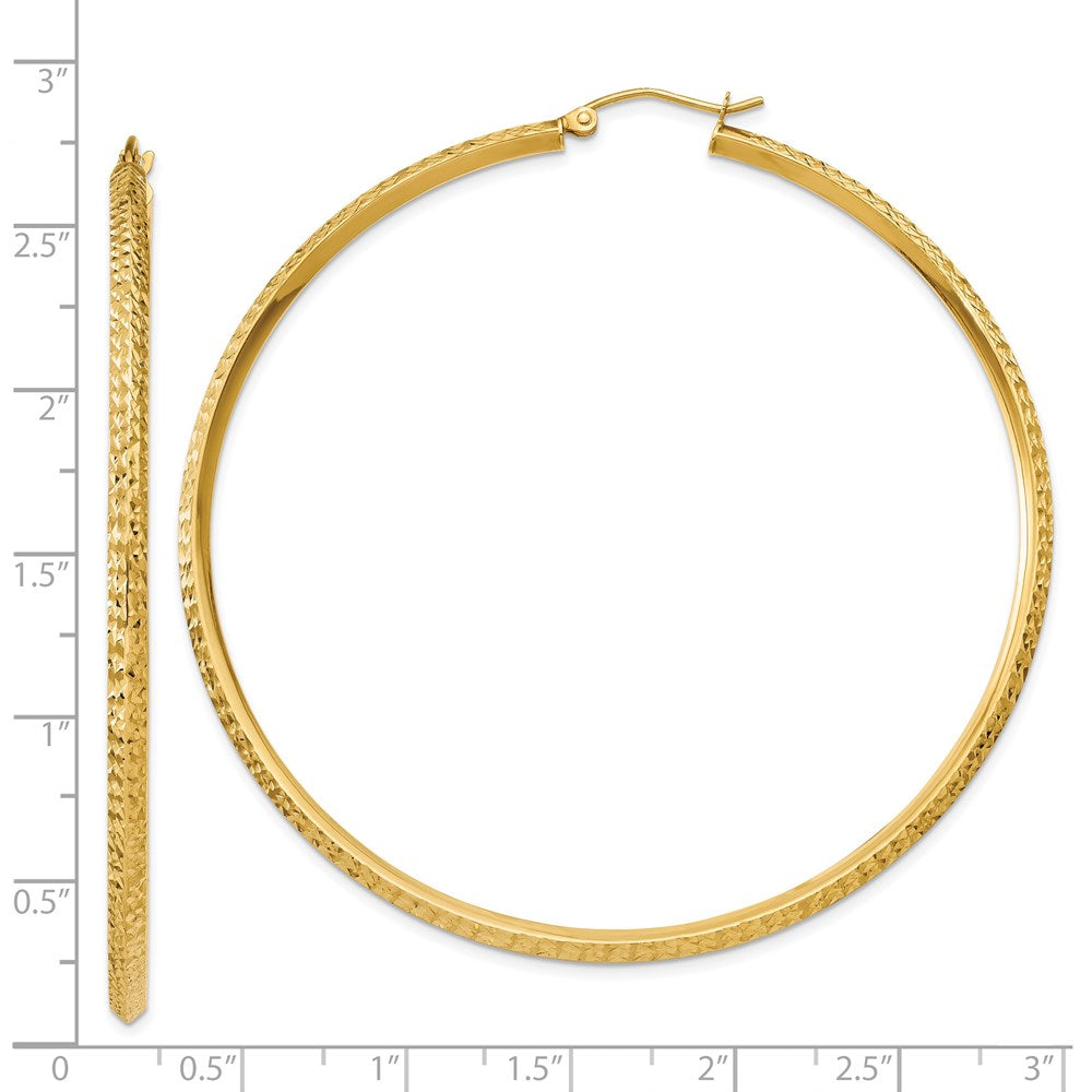 14K 2.5x65mm Knife-Edge Diamond-cut Tube Hoop Earrings