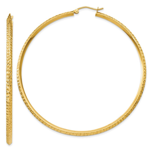 14K 2.5x65mm Knife-Edge Diamond-cut Tube Hoop Earrings