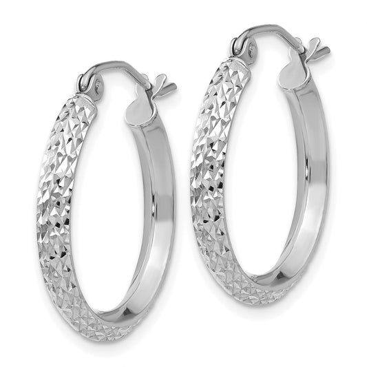 14K White Gold 2.5x20mm Knife-Edge Diamond-cut Tube Hoop Earrings