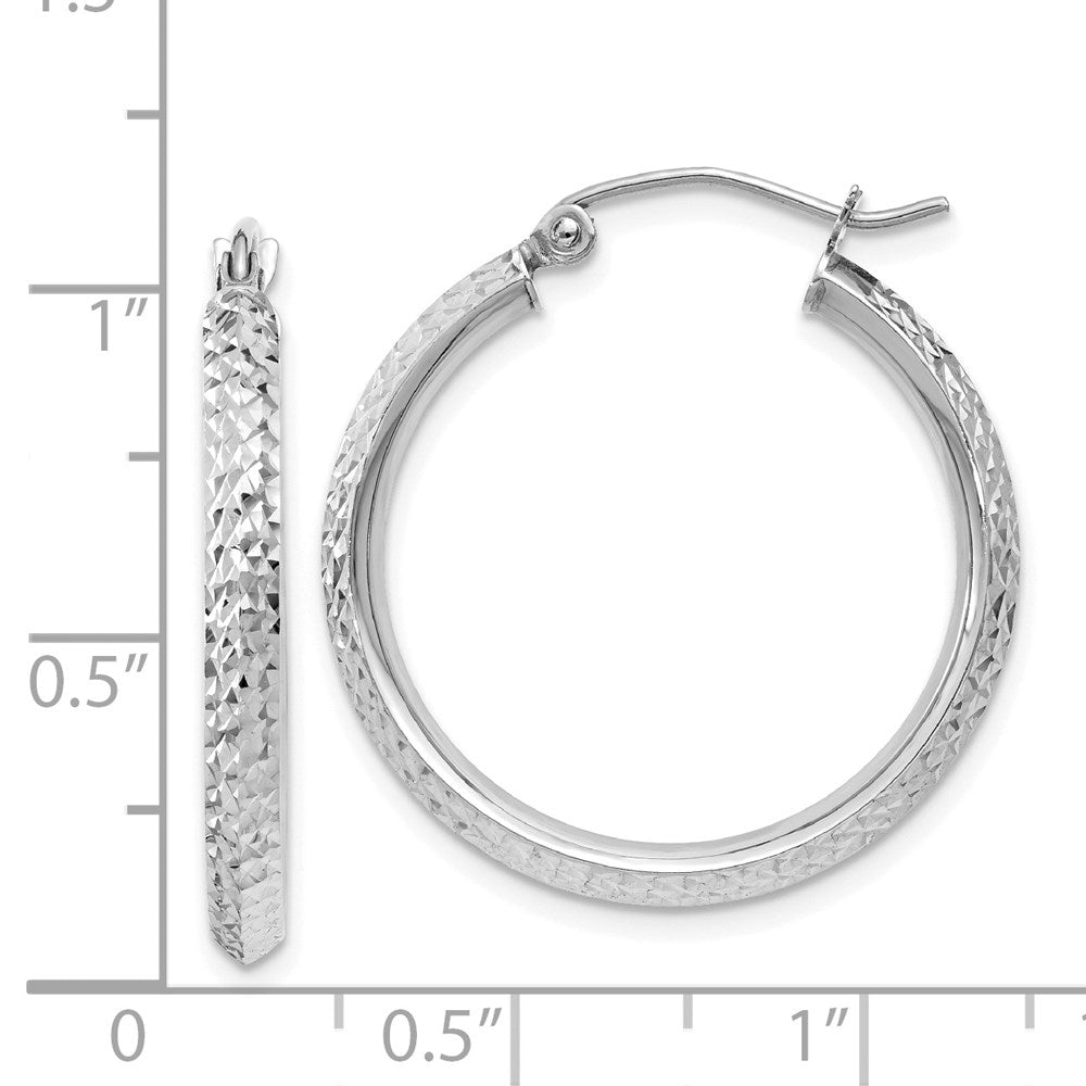 14K White Gold 2.5x25mm Knife-Edge Diamond-cut Tube Hoop Earrings