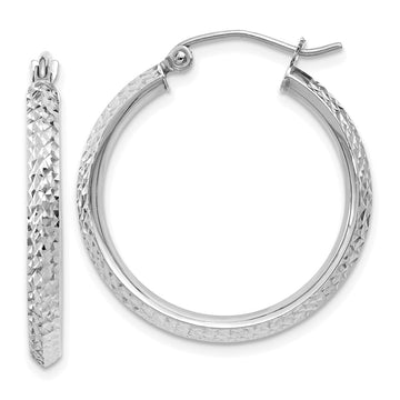 14K White Gold 2.5x25mm Knife-Edge Diamond-cut Tube Hoop Earrings