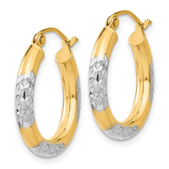 Gold & Rhodium Polish Diamond-cut Tube Hoop Earrings