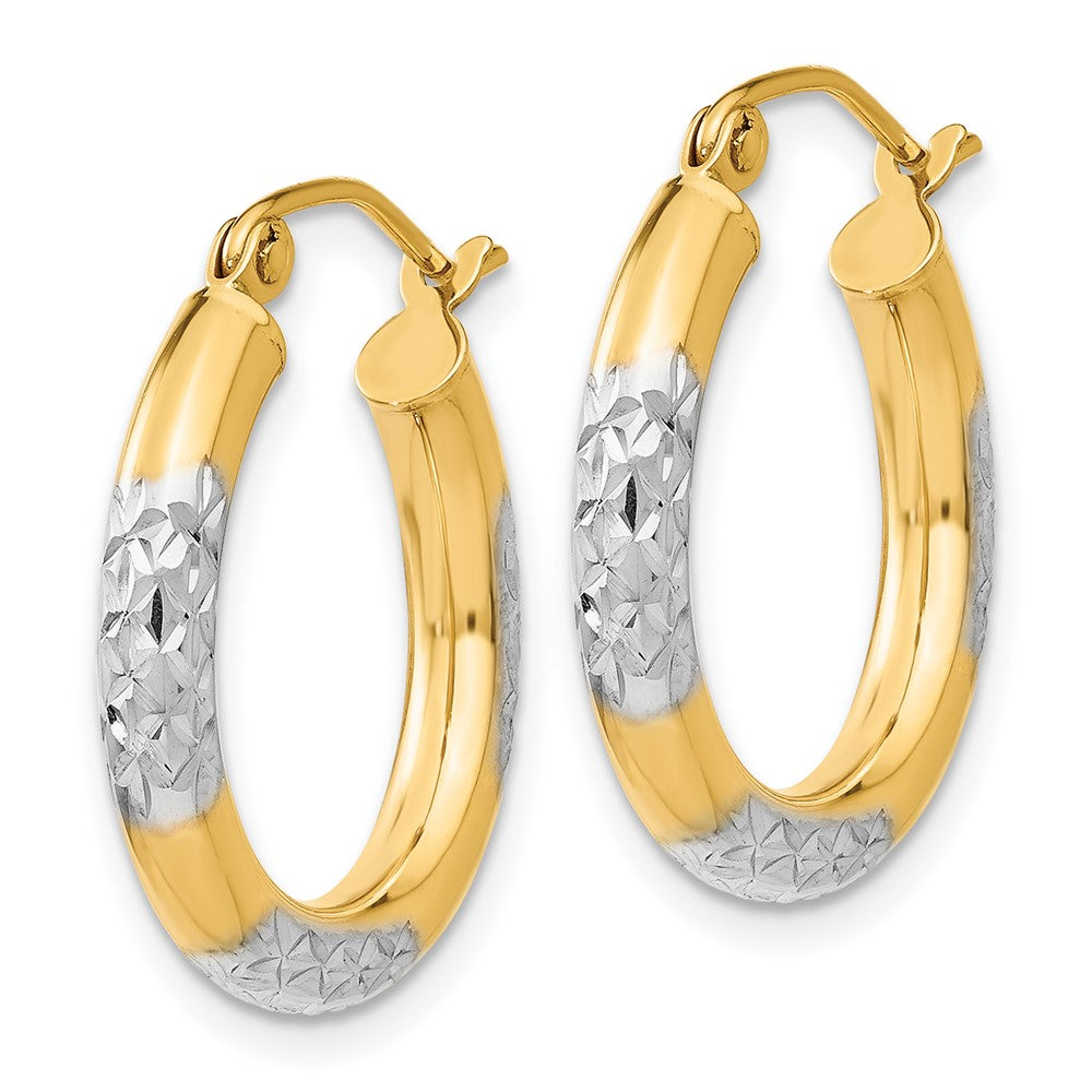 Gold & Rhodium Polish Diamond-cut Tube Hoop Earrings