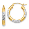 Gold & Rhodium Polish Diamond-cut Tube Hoop Earrings