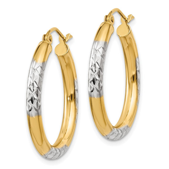 Gold & Rhodium Polish Diamond-cut Tube Hoop Earrings