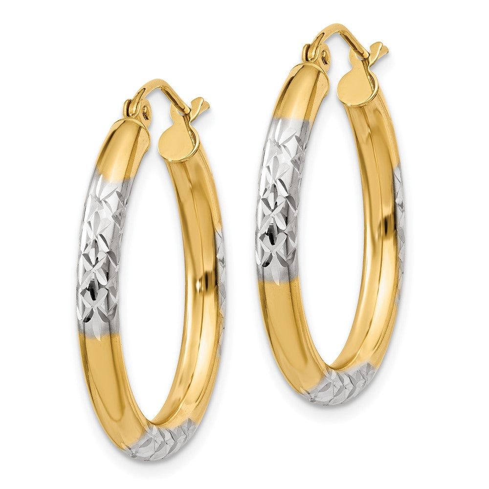 Gold & Rhodium Polish Diamond-cut Tube Hoop Earrings