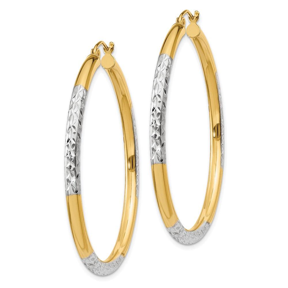 Gold & Rhodium Polish Diamond-cut Tube Hoop Earrings