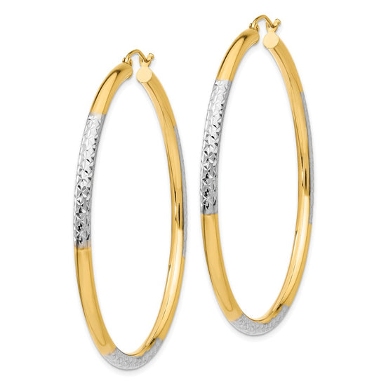 Gold & Rhodium Polish Diamond-cut Tube Hoop Earrings