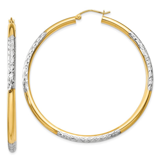 Gold & Rhodium Polish Diamond-cut Tube Hoop Earrings