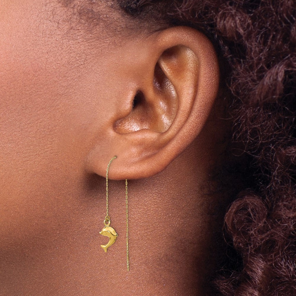 14k Polished Dolphin Threader Earrings