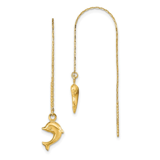 14k Polished Dolphin Threader Earrings