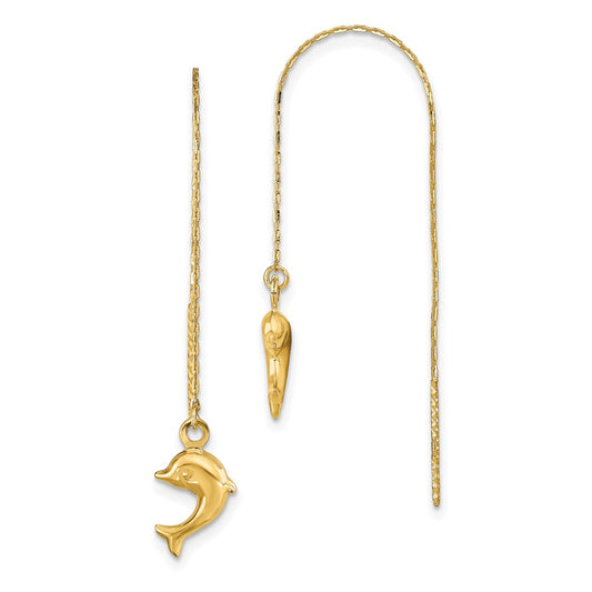 14k Polished Dolphin Threader Earrings