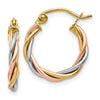 2.5mm Gold Tri-color Twisted Tube Hoop Earrings