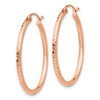 14k Rose Gold 2x30mm Diamond-cut Polished Tube Hoop Earrings