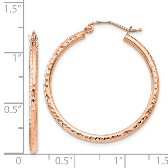 14k Rose Gold 2x30mm Diamond-cut Polished Tube Hoop Earrings