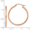 14k Rose Gold 2x30mm Diamond-cut Polished Tube Hoop Earrings