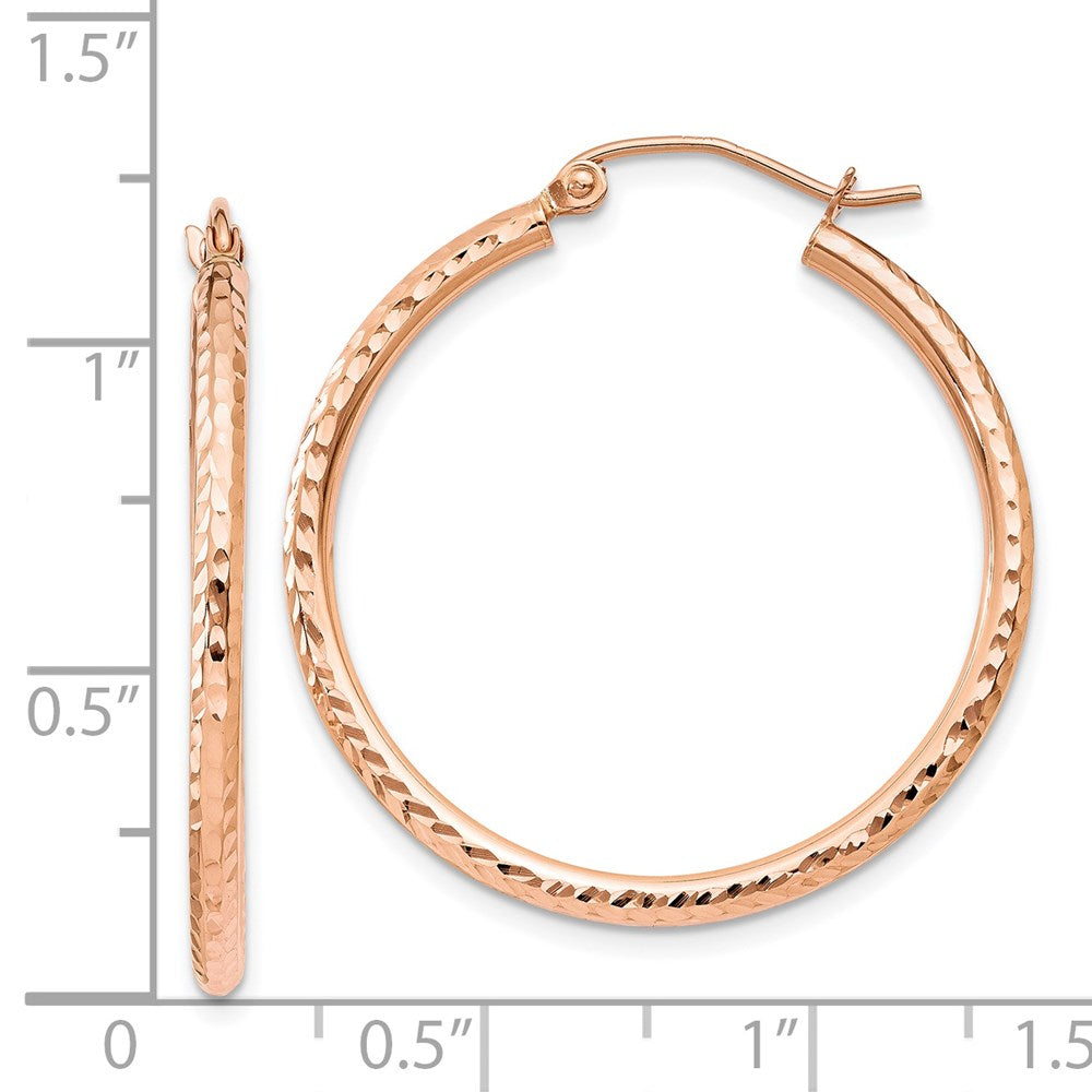 14k Rose Gold 2x30mm Diamond-cut Polished Tube Hoop Earrings