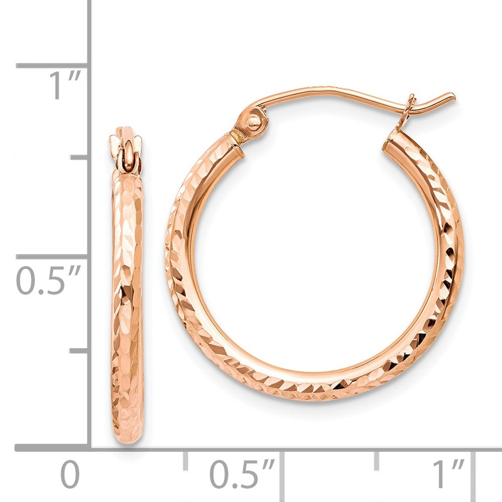 14k Rose Gold 2x20mm Diamond-cut Polished Tube Hoop Earrings