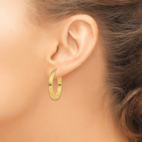 14k 3x25mm Polished Square Tube Hoop Earrings