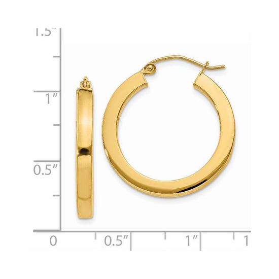 14k 3x25mm Polished Square Tube Hoop Earrings