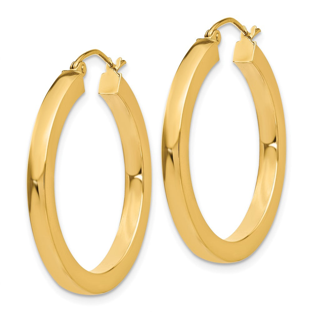 14k 3x30mm Polished Square Tube Hoop Earrings