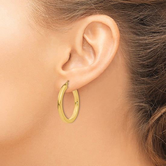 14k 3x30mm Polished Square Tube Hoop Earrings