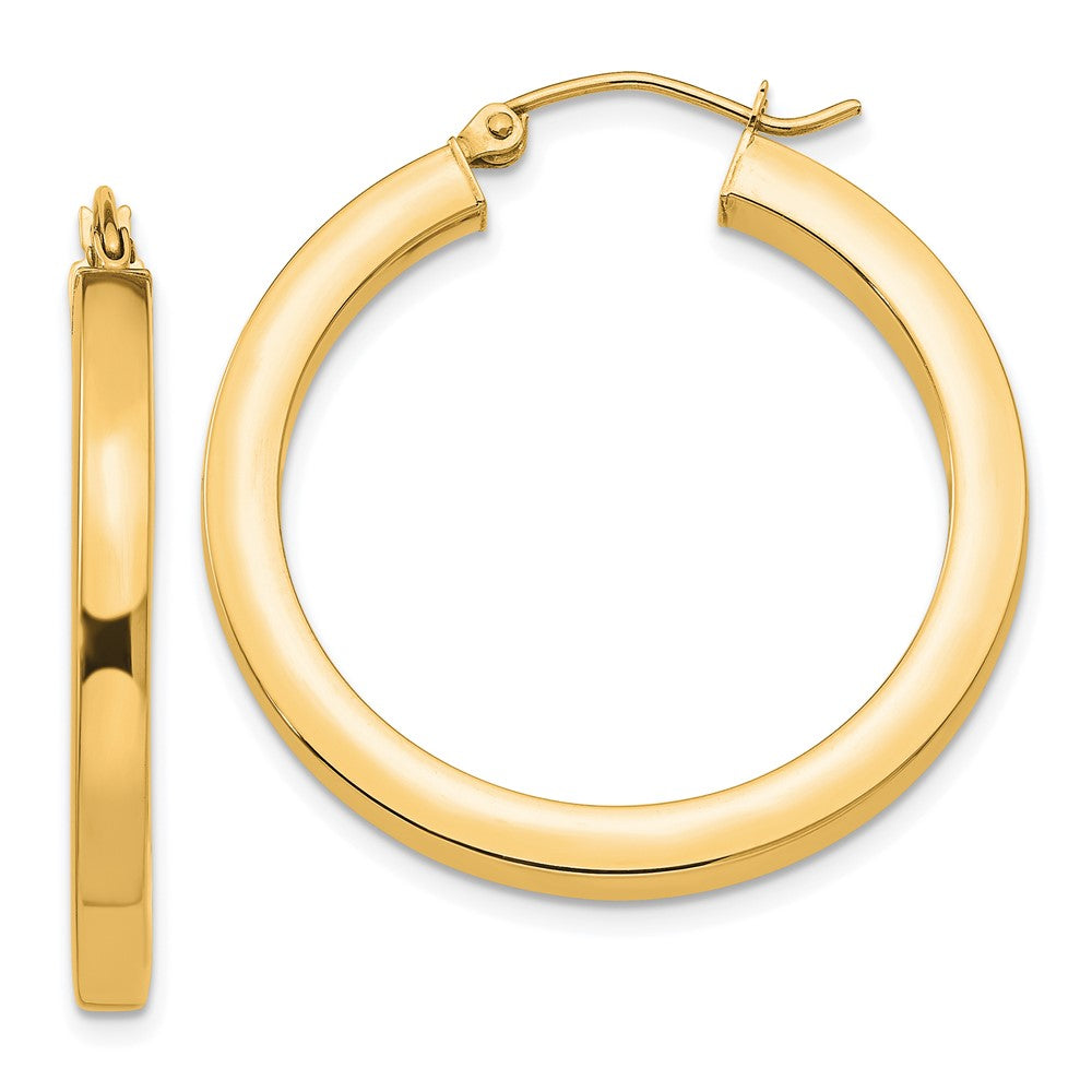 14k 3x30mm Polished Square Tube Hoop Earrings