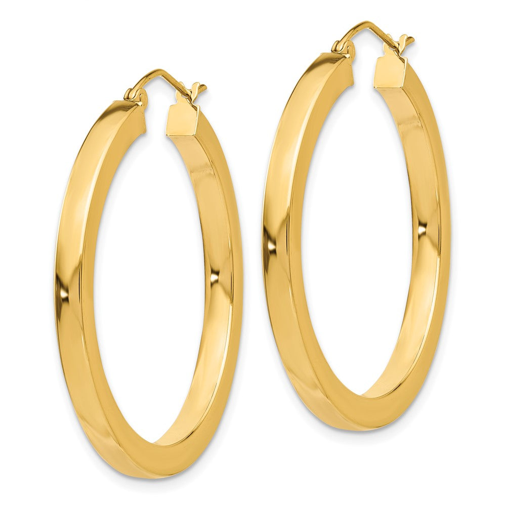 14k 3x35mm Polished Square Tube Hoop Earrings