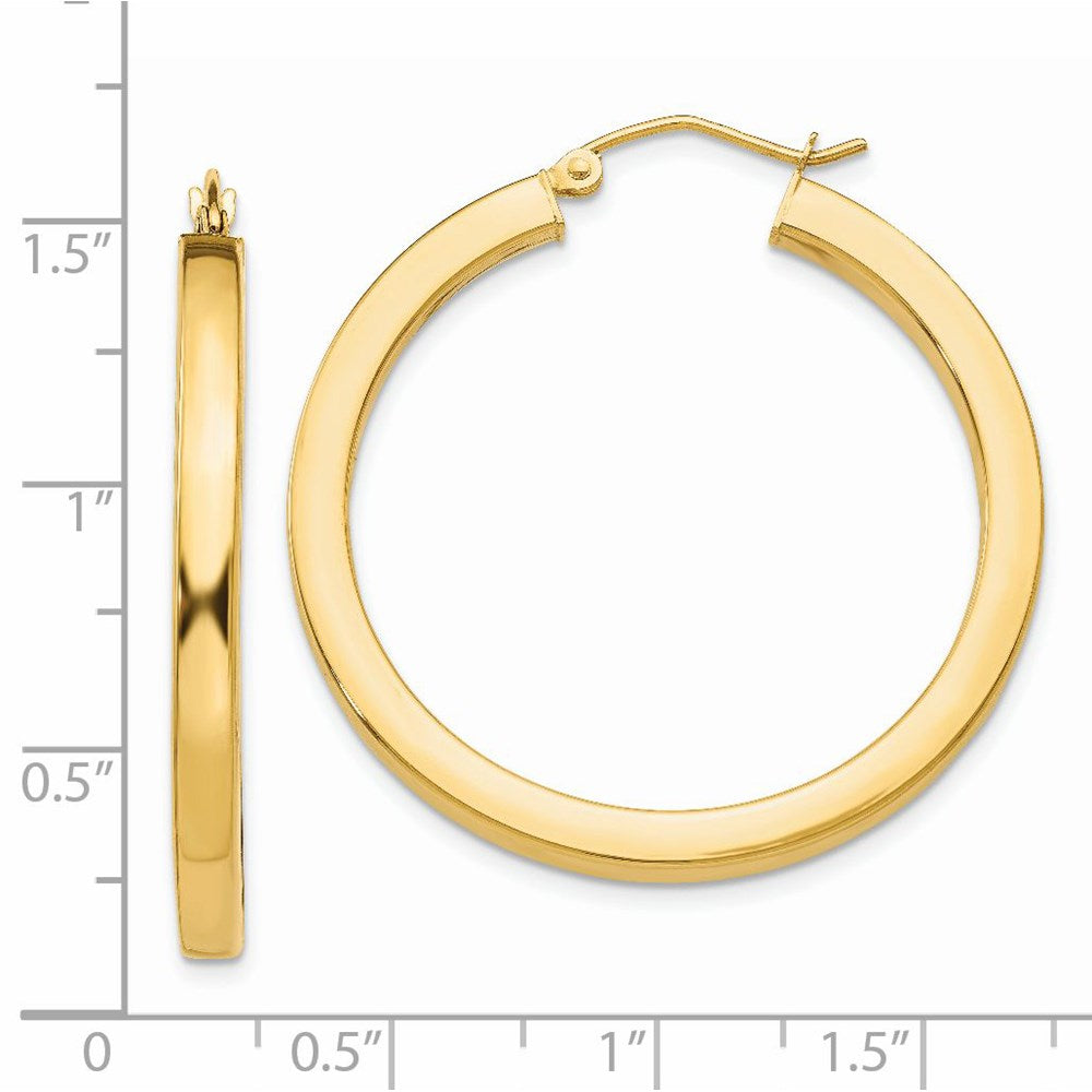 14k 3x35mm Polished Square Tube Hoop Earrings