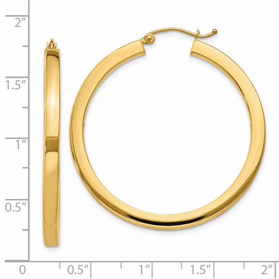14k 3x40mm Polished Square Tube Hoop Earrings