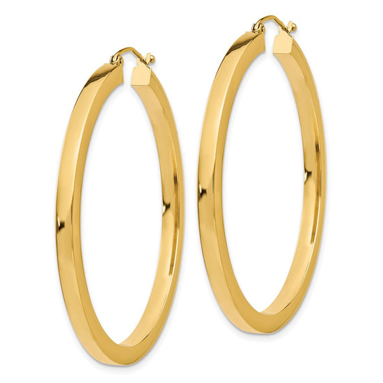 14k 3x45mm Polished Square Tube Hoop Earrings