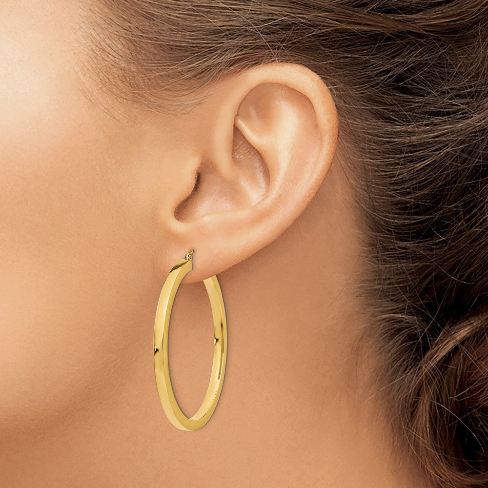 14k 3x45mm Polished Square Tube Hoop Earrings
