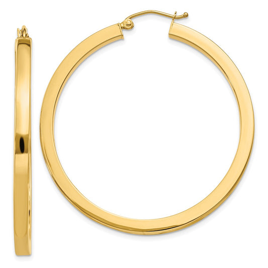 14k 3x45mm Polished Square Tube Hoop Earrings