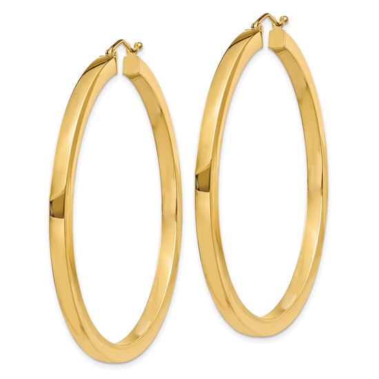 14k 3x50mm Polished Square Tube Hoop Earrings