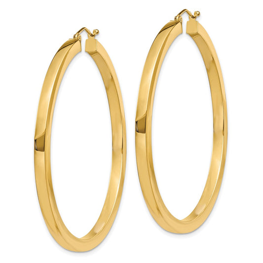 14k 3x50mm Polished Square Tube Hoop Earrings