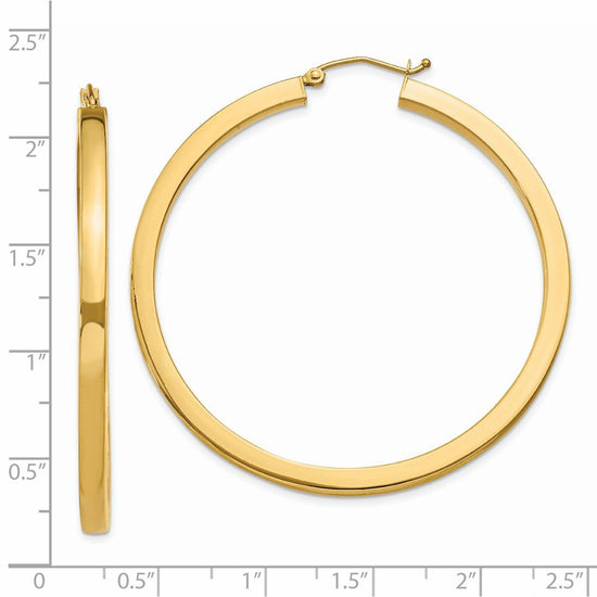 14k 3x50mm Polished Square Tube Hoop Earrings