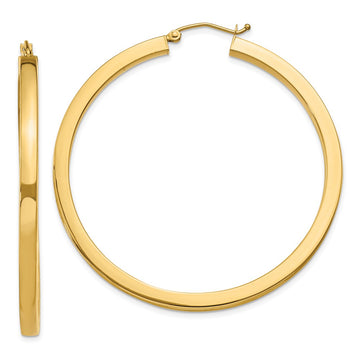 14k 3x50mm Polished Square Tube Hoop Earrings