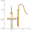 14k Two-tone Polished Crucifix Dangle French Hook Earrings