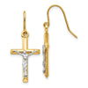 14k Two-tone Polished Crucifix Dangle French Hook Earrings