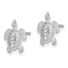 14K White Gold Polished and Textured Sea Turtle Post Earrings