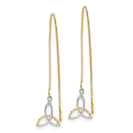 14k and White Rhodium Diamond-cut Box Chain with Celtic Knot Threader Earrings