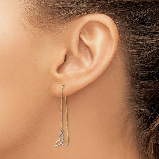 14k and White Rhodium Diamond-cut Box Chain with Celtic Knot Threader Earrings