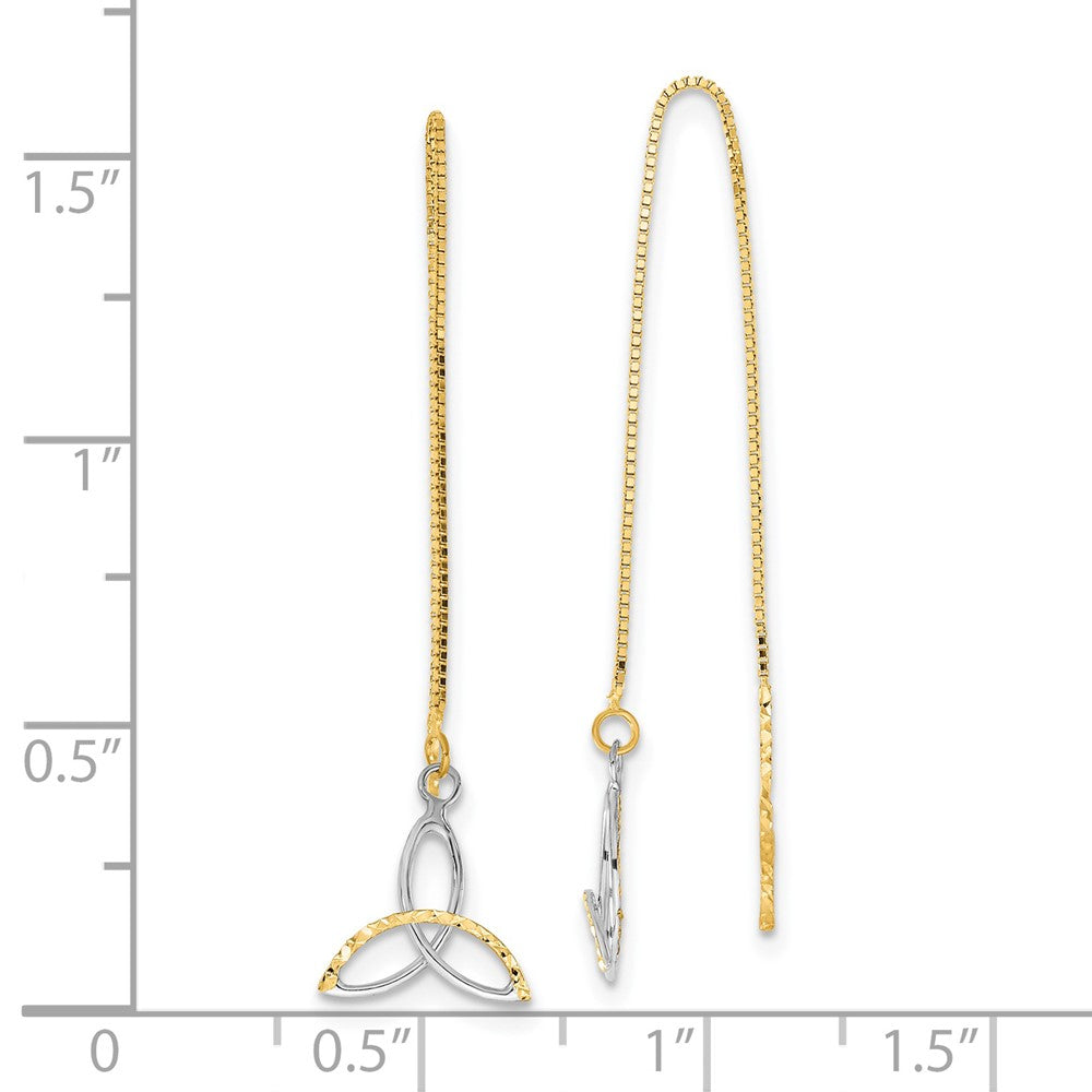 14k and White Rhodium Diamond-cut Box Chain with Celtic Knot Threader Earrings