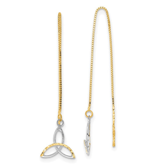 14k and White Rhodium Diamond-cut Box Chain with Celtic Knot Threader Earrings