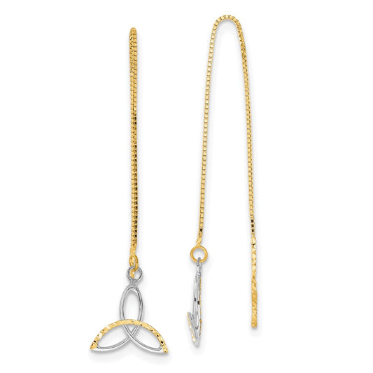 14k and White Rhodium Diamond-cut Box Chain with Celtic Knot Threader Earrings