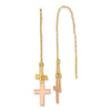 14k Yellow and Rose Gold Diamond-cut Polished 2-Crosses Threader Earrings
