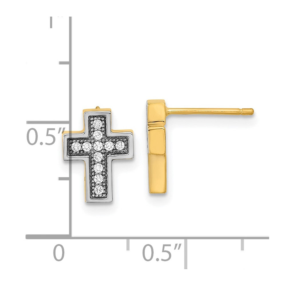 14k w/Rhodium Micro Pav‚ CZ Cross Post Earrings