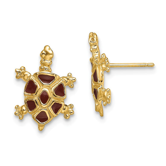 14K with Brown Enamel Tortoise Post Earrings