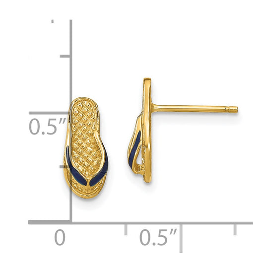 14k  3-D with Blue Enamel Single Flip-Flop Post Earrings